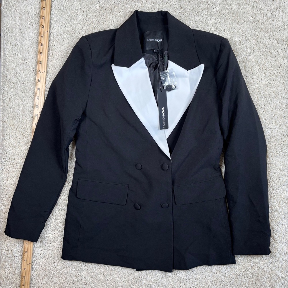 Fashion‎ Nova Always Watching Oversized Blazer Black White Colorblock Tuxedo S